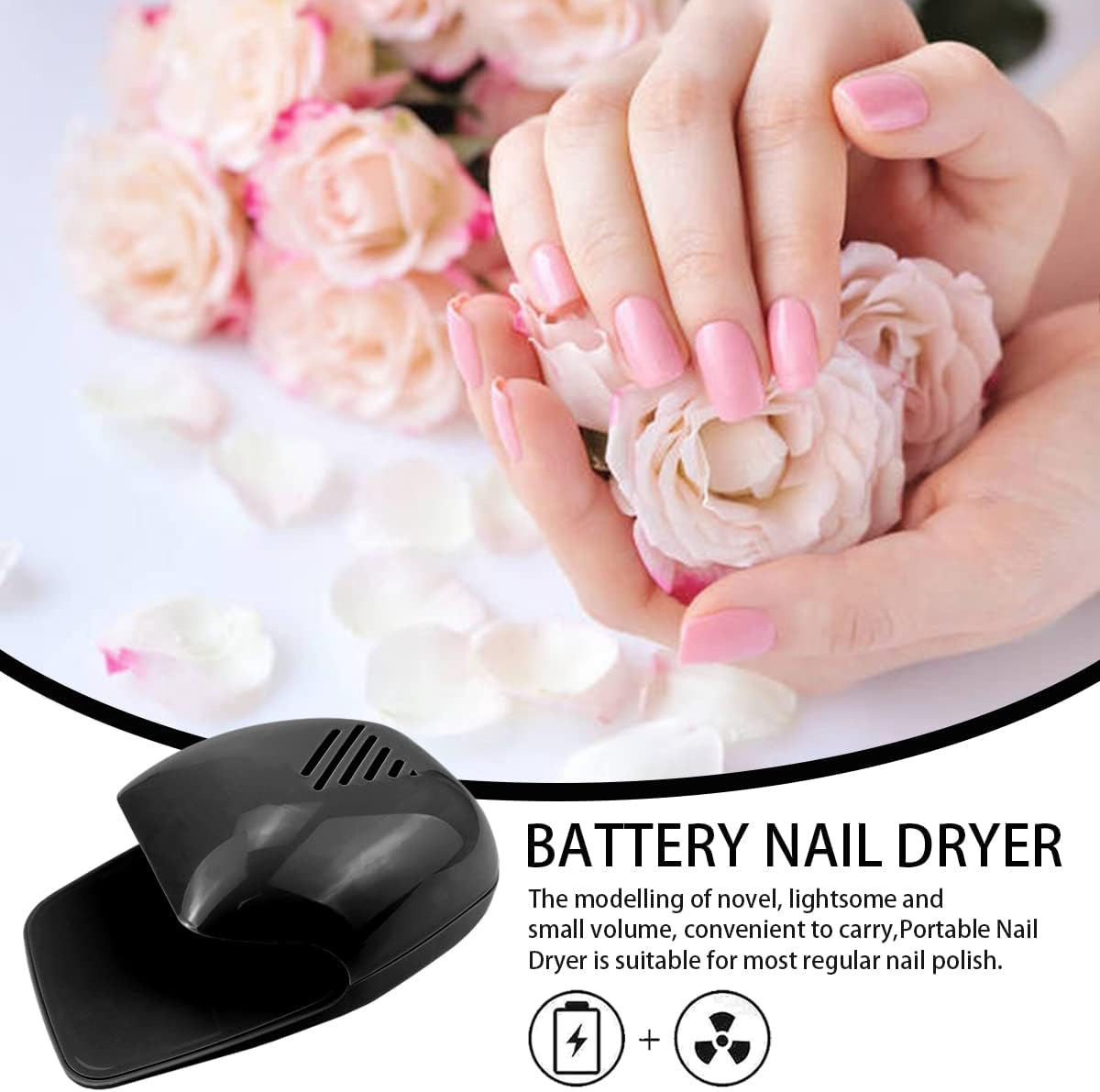 Portable Nail Dryer, Quick Dry Regular Nail Polish Air Blower Nail Dryer Nail Art Polish Machine - Nail Fan Dryer for Regular Nail Polish, Fingernail Toenail image number 4