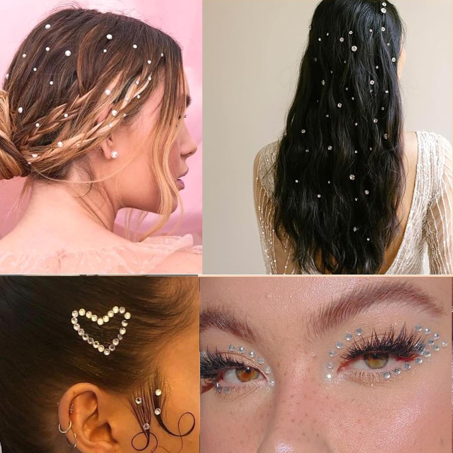 Custelen 486Pcs Self-Adhesive Face and Hair Gems - Rhinestones and Pearls for DIY Makeup and Crafts - Assorted Sizes and Colors - Face, Eyes, and Body Decorations image number 4