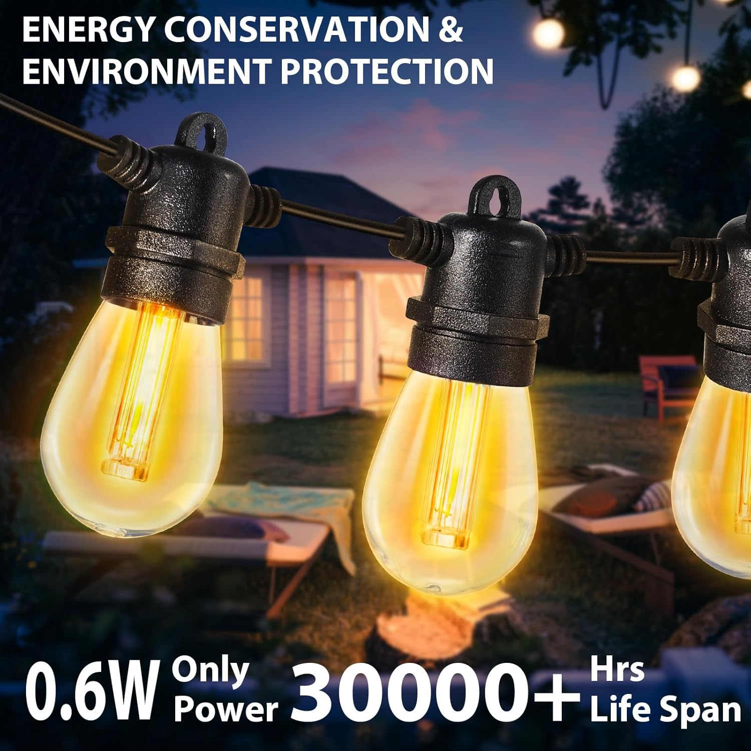 Roshin 30PCS S14 1W Replacement LED Lights Bulbs - Clear Oval Bulbs Fits E12 C7 2200K Candelabra Screw Base Sockets, Edison Light Bulbs for Indoor Outdoor Patio Decor (Warm White) image number 1