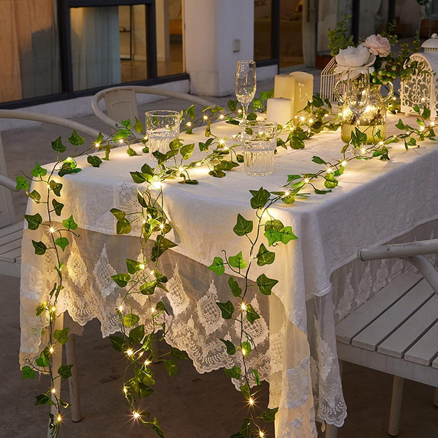SOVYOULIVE 12 Packs Artificial Ivy, 84FT Garland Hanging Plants Fake Vines with 200 LED String Light for Bedroom Wedding Party Garden Wall Room Home Decor image number 1