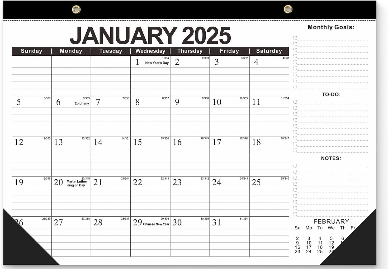 Wall Calendar, 2025-2026 Monthly Desk Calendar with Corner Protectors for Home Office Planning and Organizing, To-Do List and Notes, 17''X 12'', 18 Months (From Jan 2025 to Jun 2026) image number 3