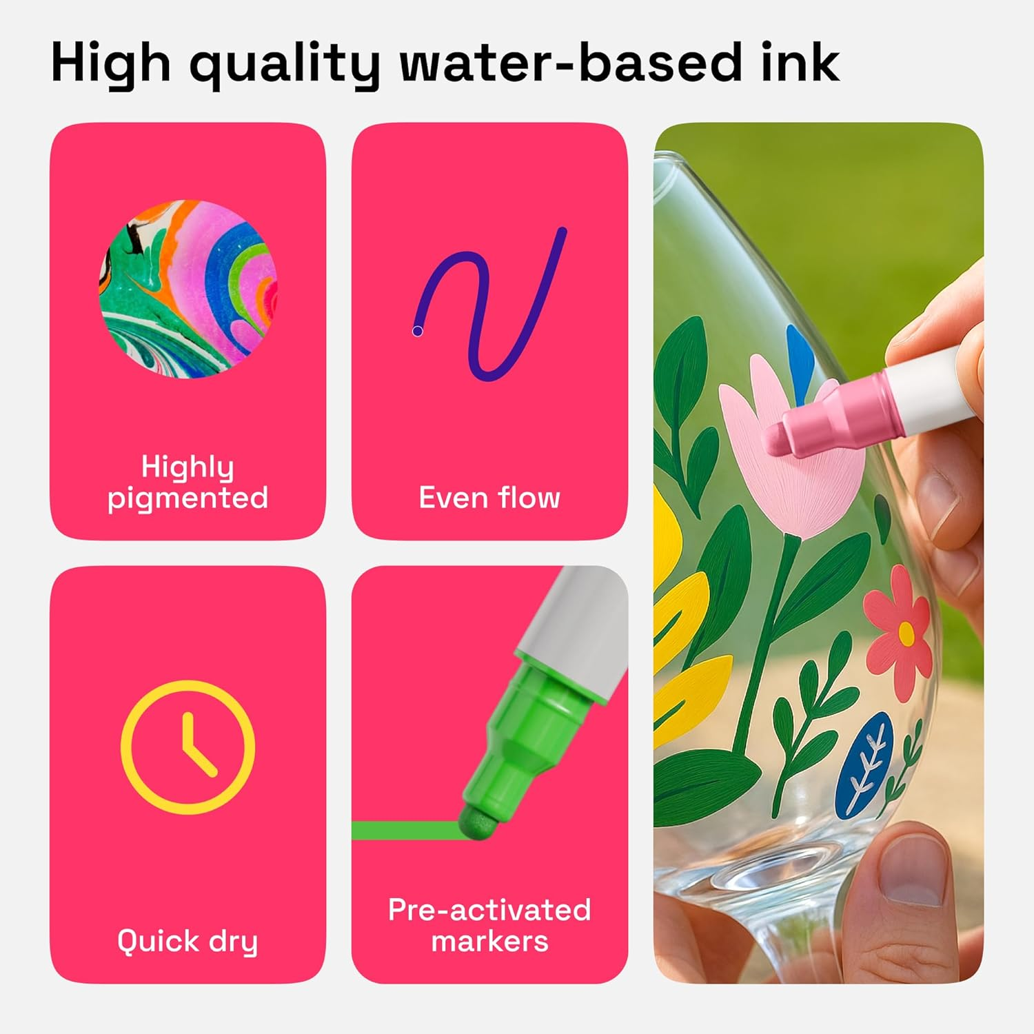 ARTISTRO 24 Colors Acrylic Paint Pens, Dual Tip (Fine 1Mm + Dot 5Mm) for Fabric, Canvas, Rock, Glass, Wood, Paper, DIY, Paint Markers for Kids & Adults image number 2