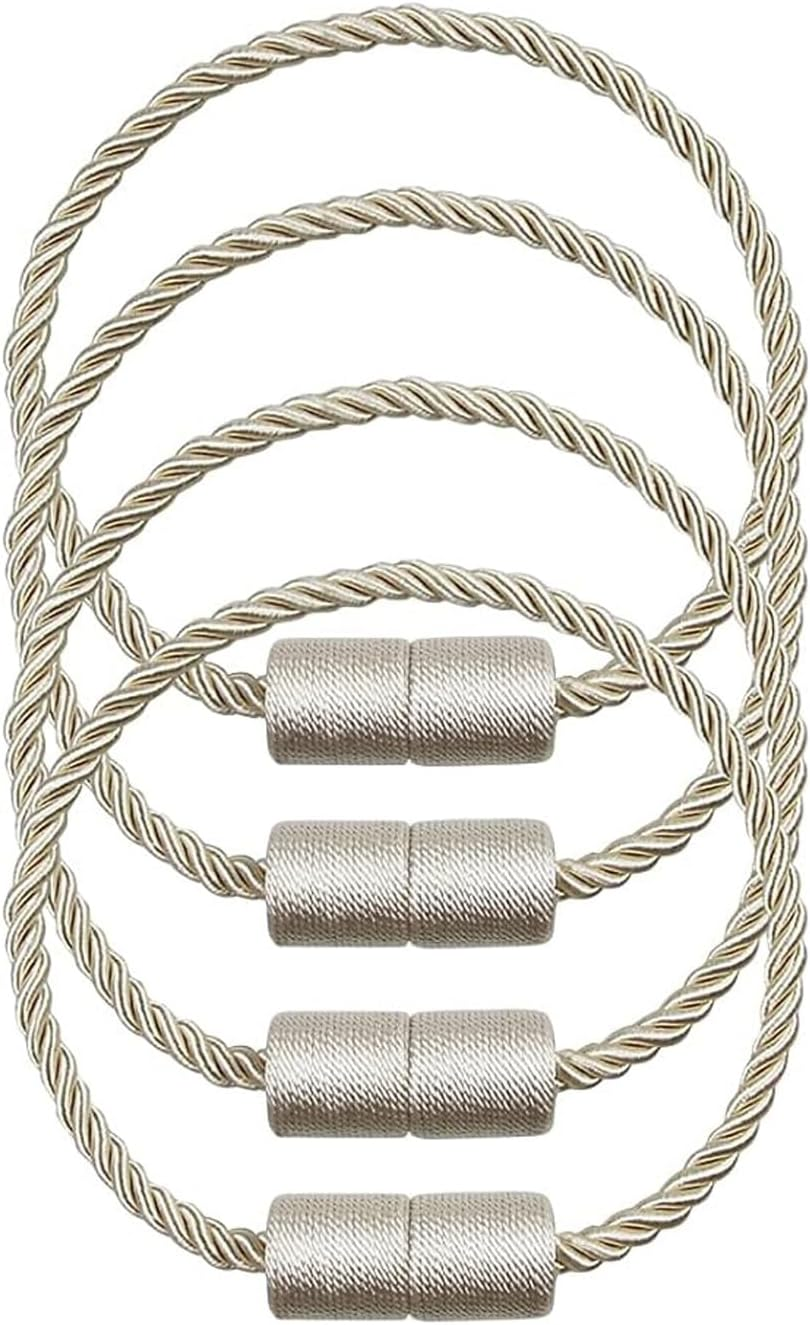 4 Pack Magnetic Curtain Tiebacks, Decorative Curtain Holdbacks for Window D&eacute;cor (4, Beige-Cylinder)