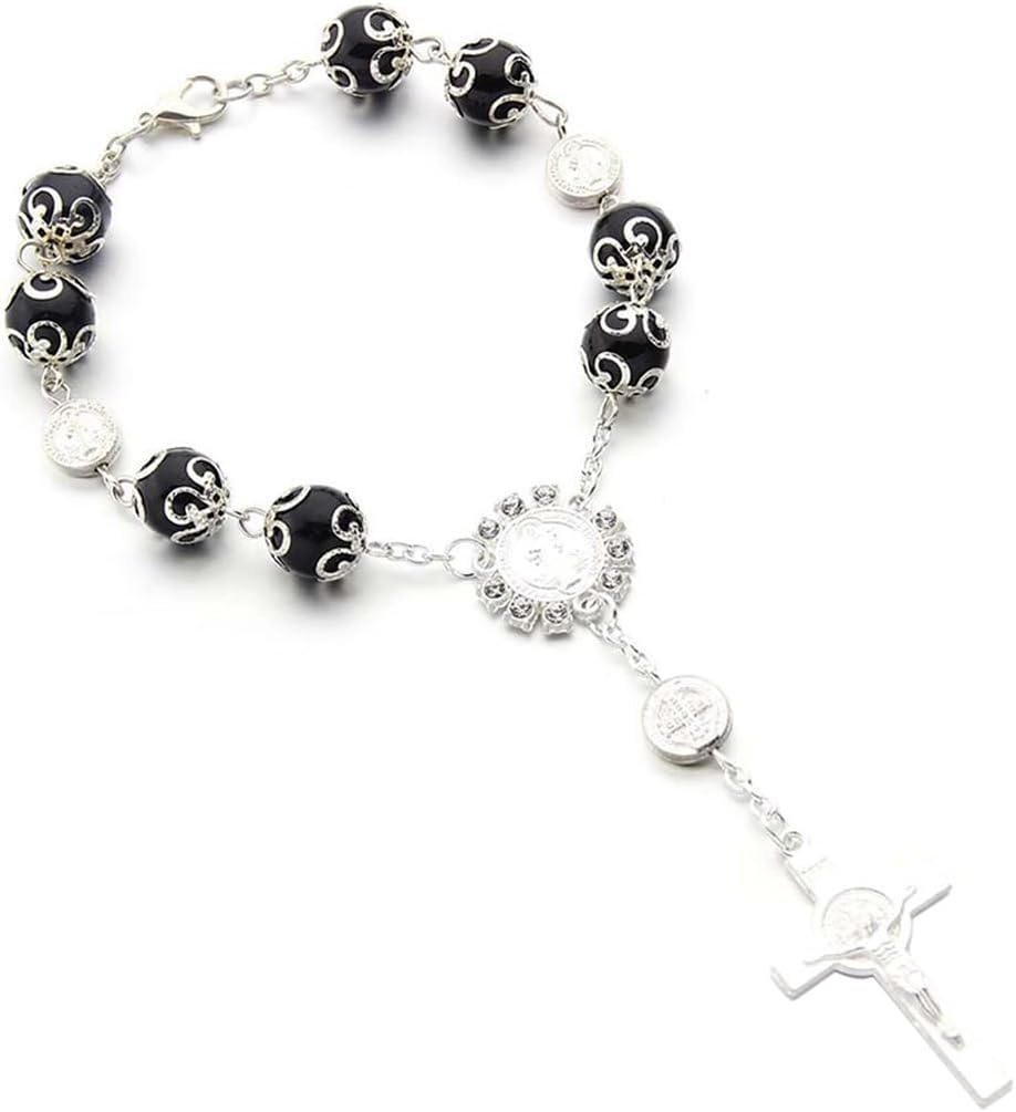 Car Rosary for Rearview Mirror, Personalized Rear View Cross Blessing Beads Decor, Auto Rearview Catholic Rosary Hanging Pendant, Interior Men Women Car Accessories (Pink)