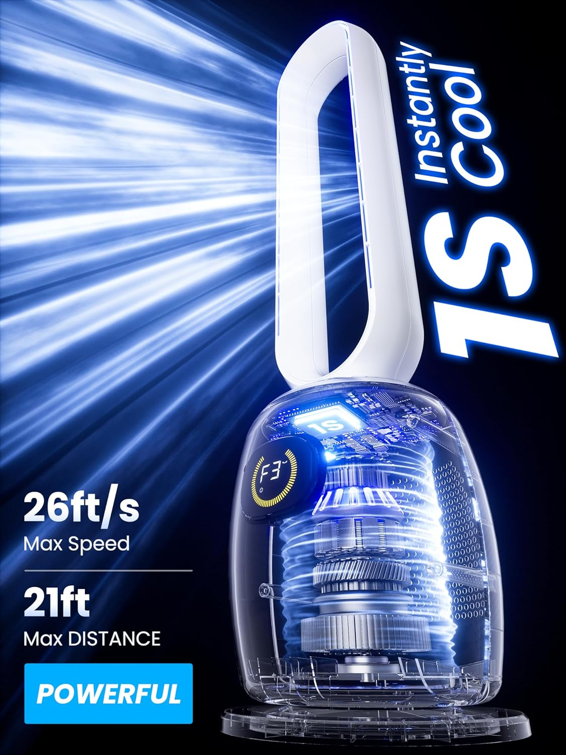 STORMHERO Tower Fan Bladeless - Quiet Tower Fans for Rooms with Remote, Oscillating Bladeless Fan 3 Modes, 3 Speeds, 12H Timer Pedestal Fans, Standing Floor Fan for Home, Bedroom, Baby Room, Office - White image number 5