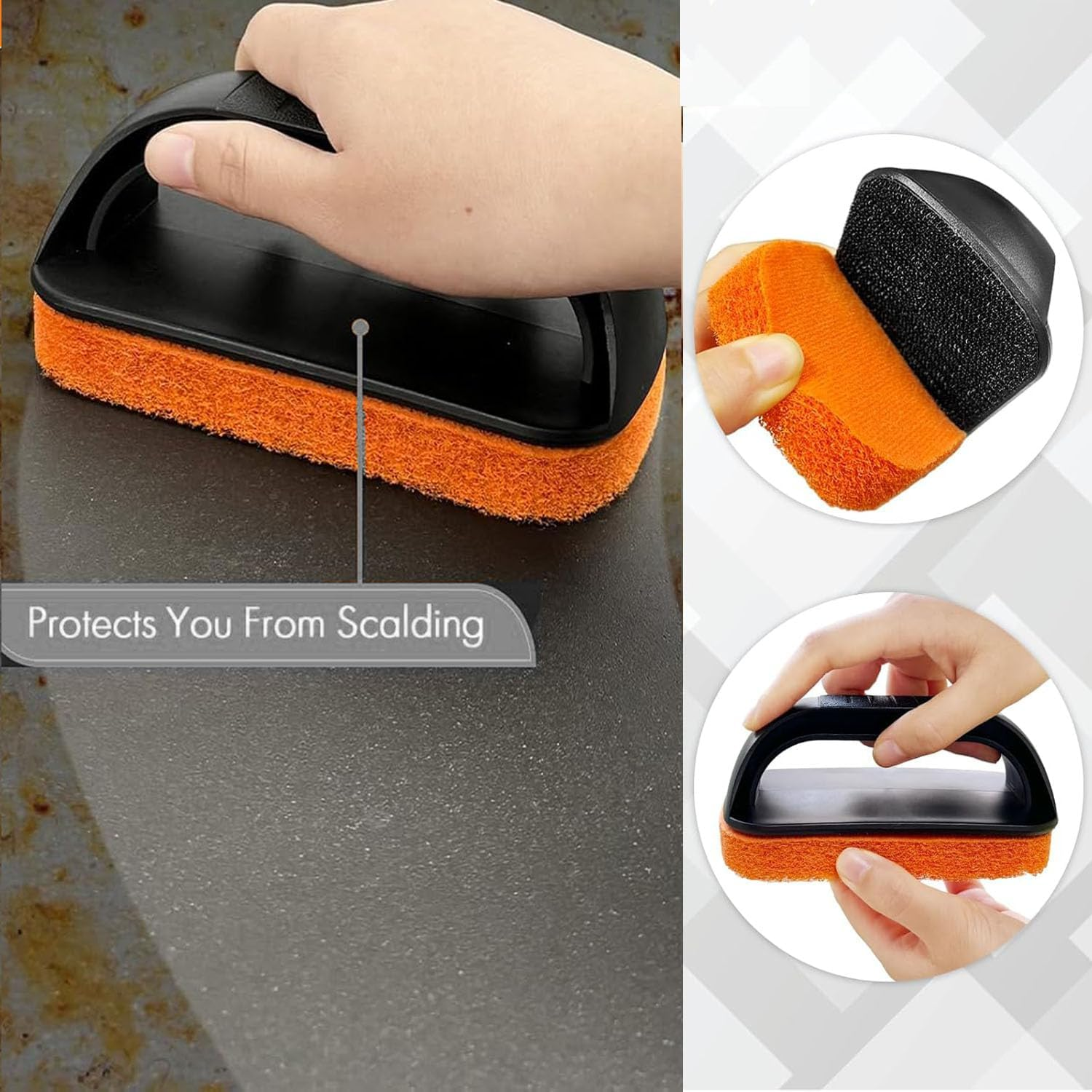 Heavy Duty Grill Cleaning Kit for Flat Top Griddle Commercial Grade Scraper & Stone Cleaner with Handle, Cast Iron Care & Maintenance Tools, Outdoor Cooking & Barbecue Accessories