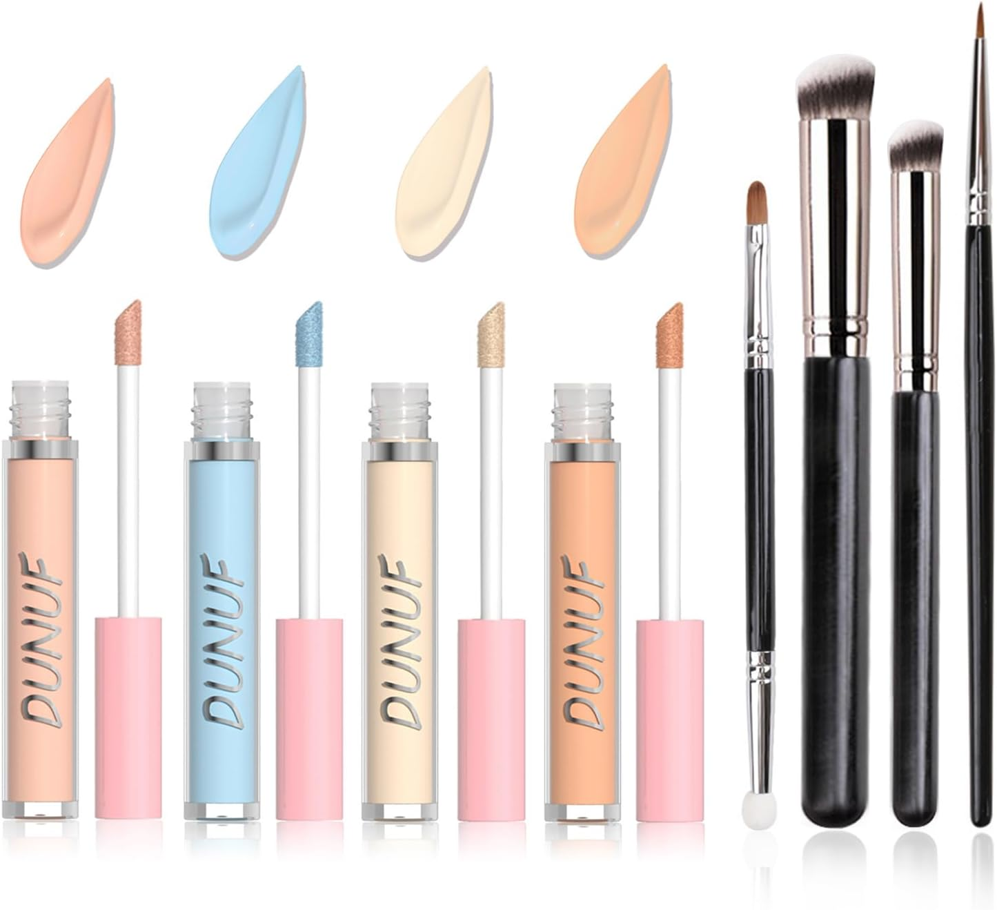 Enmart Liquid Concealer Set, 4 Shades Cream Foundation Concealer, 2.5G Each, Lightweight Makeup, Long Lasting & Full Coverage, Oil-Free, for Dark Circles, Redness & Blemishes, with 4Pcs Makeup Brushes