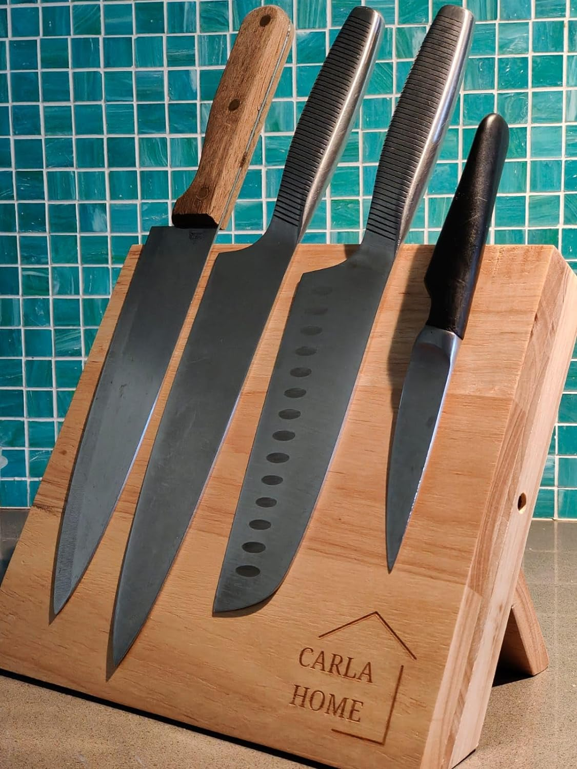 CARLA HOME Magnetic Knife Block Holder, Natural Bamboo Knife Holder with Strong Magnets for Home Kitchen Storage & Organisation, Freestanding Space Saver Knife Dock for Knives and Cooking Utensils image number 2
