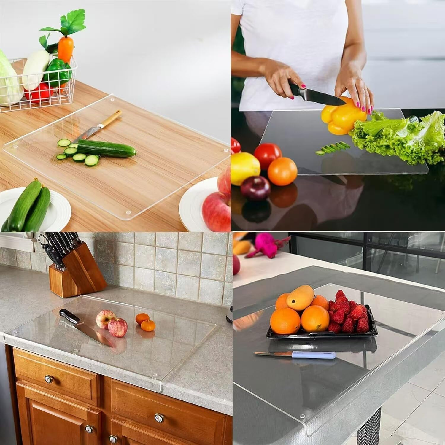 Acrylic Kitchen Cutting Board with Counter Lip, Non-Slip, Extra Thick, Clear image number 4