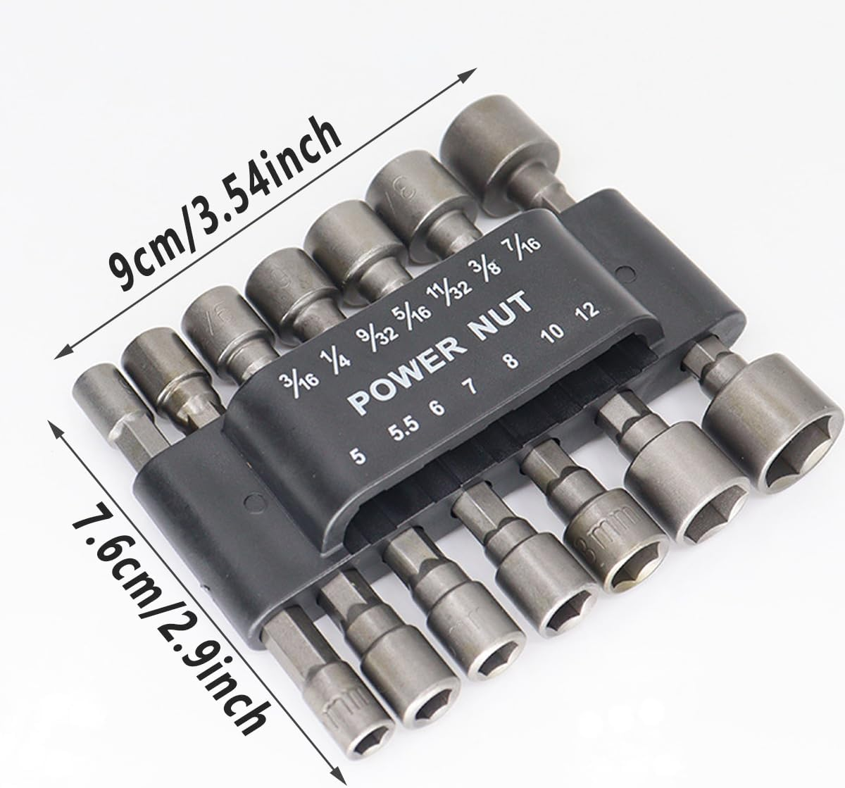 AIMALL 14-Piece Power Nut Driver Drill Bit Set, Metric Socket Wrench Screw Tools, Durable Chrome Vanadium Steel, Quick-Change Hex Shank image number 5