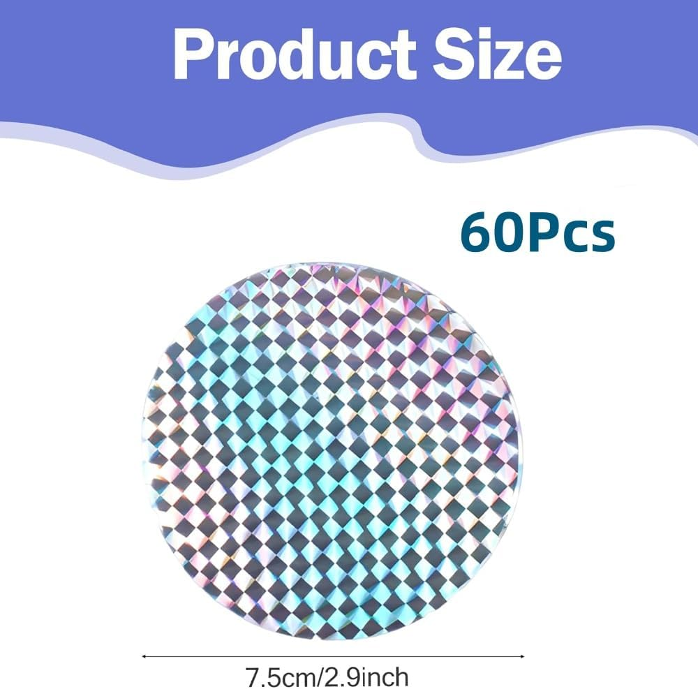 60 Pcs Reflective Window Tint Bird Deterrents,Anti-Collision Window Stickers, Bird Film Bird Deterrent Spikes Reflective Discs(75 Mm) image number 3