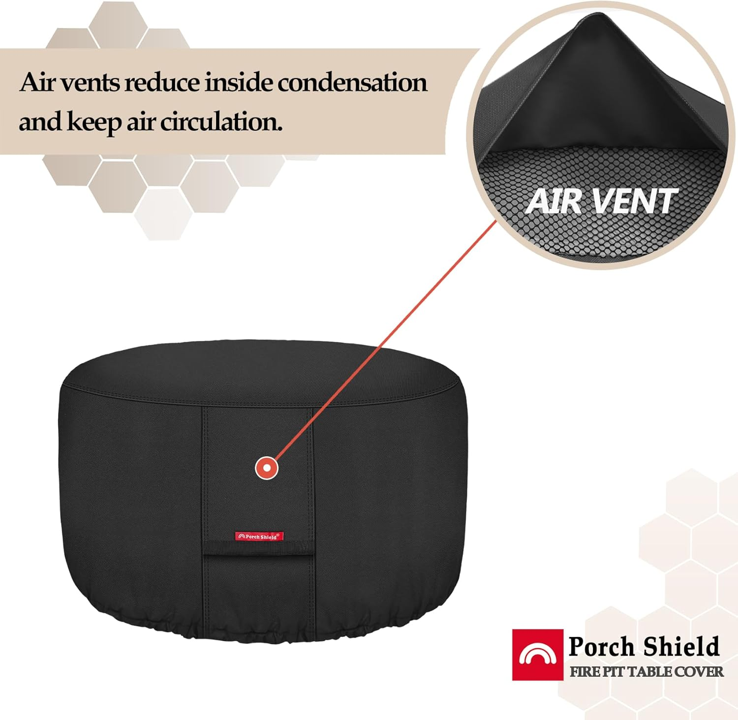 Porch Shield 600D Heavy Duty Patio round Fire Pit/Table/Bowl Cover 36 Inch, 100% Waterproof, Black image number 5