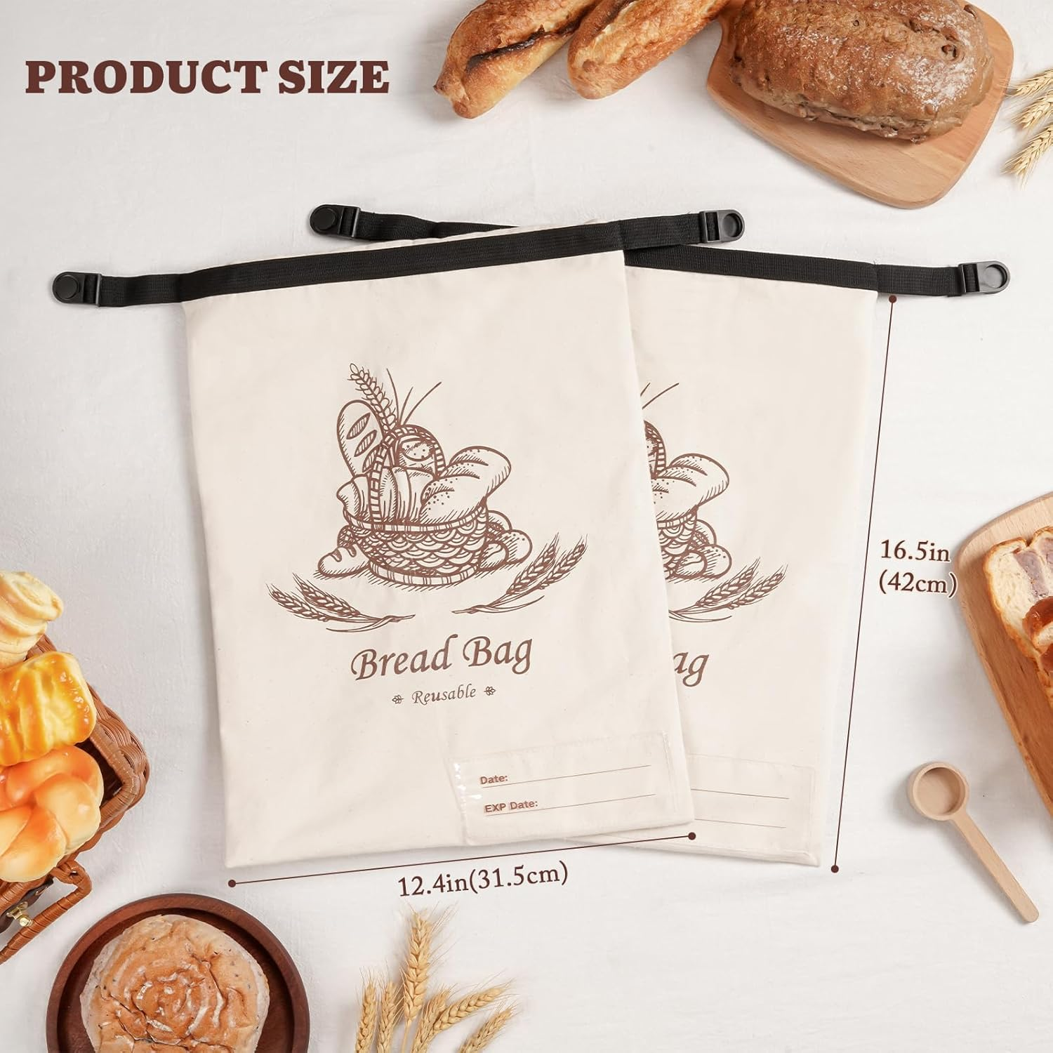 Puricon 2 Pack Reusable Beeswax Bread Bags for Homemade Bread, Large Capacity Linen Sourdough Bread Bags with Date Tracking Label, 12.4&times;16.5 Inch Bee Wax Bread Storage Bag image number 5