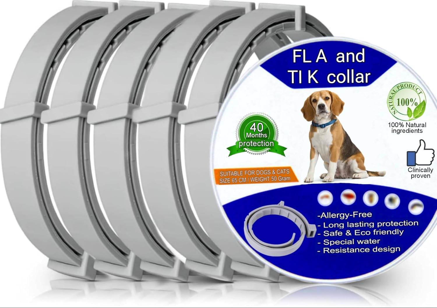 40 Months Dog Collar, 64Cm Adjustable, 5 Packs of 8 Month Collar for All Dogs Breeds and Sizes - Long Lasting, Flexible, Portable, Waterproof, Safe, Durable Collar for Dogs image number 5