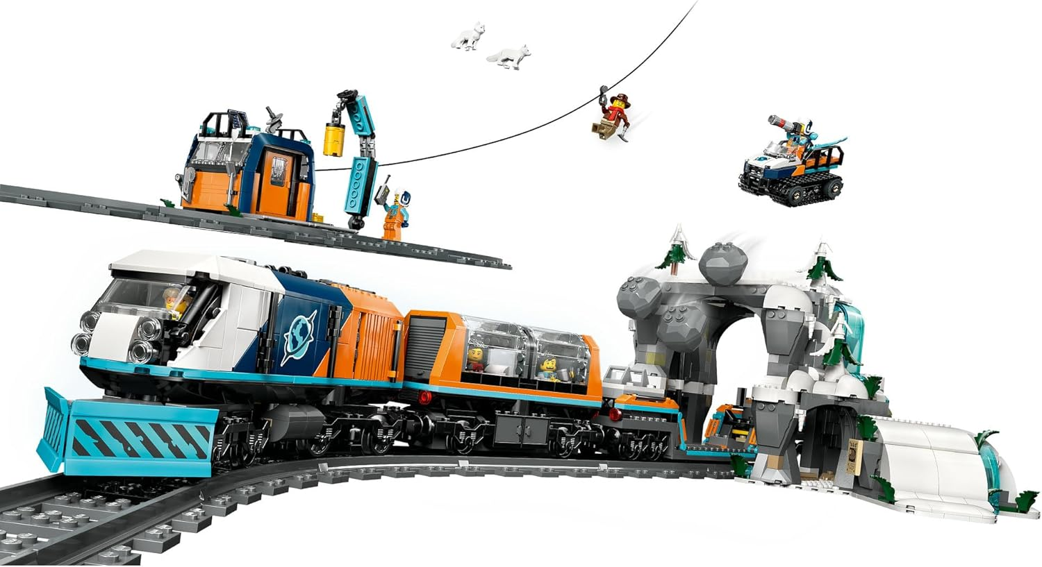 LEGO&reg; City Explorers&rsquo; Arctic Polar Express Train 60470 Set for Fans of STEM Toys and Pretend Play Aged 7 and Up, Motorized Locomotive with 2 Cars, 6 Minifigures, 2 Arctic Fox Figures and More image number 3