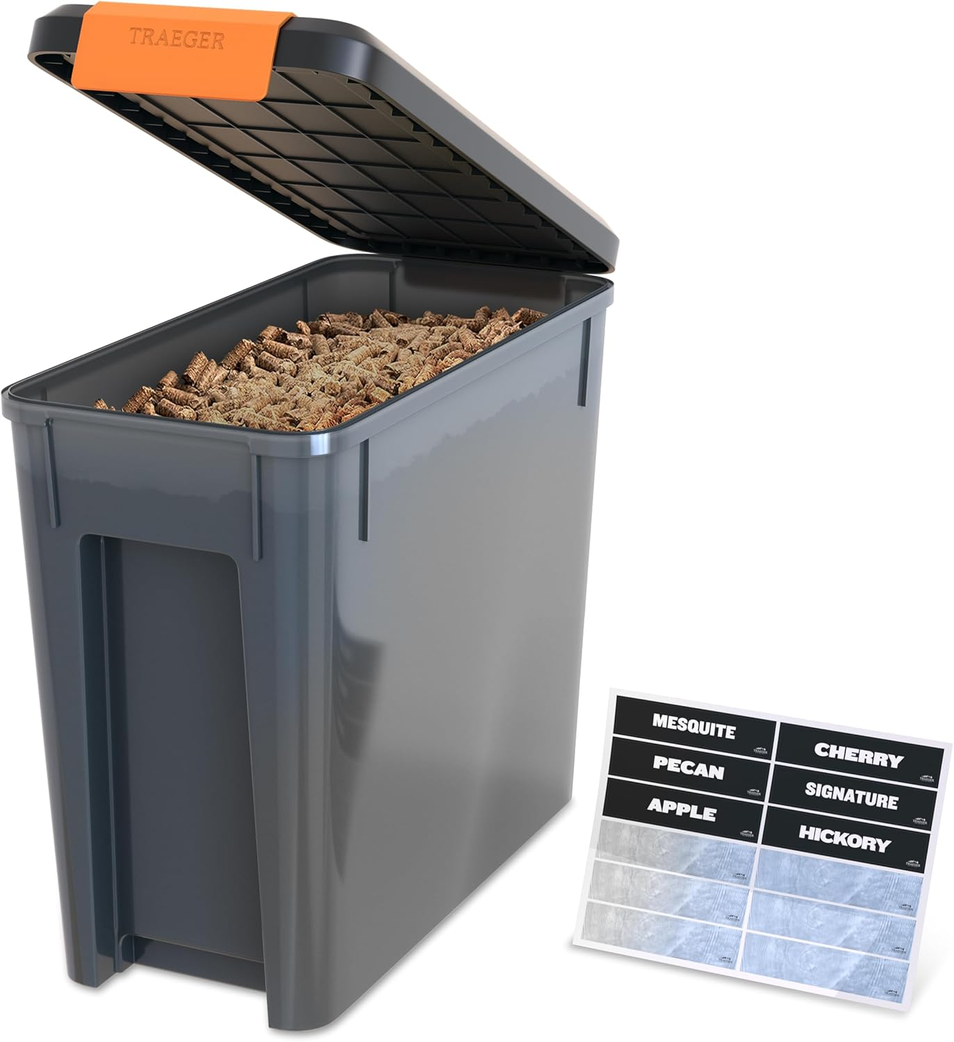 Traeger Grills BAC637 Stay Dry Pellet Storage Bin with Locking Lid, 22Lb Capacity Wood Pellet Container with Flavor Stickers, Stackable Design, Airtight Storage for Grill Pellets image number 6