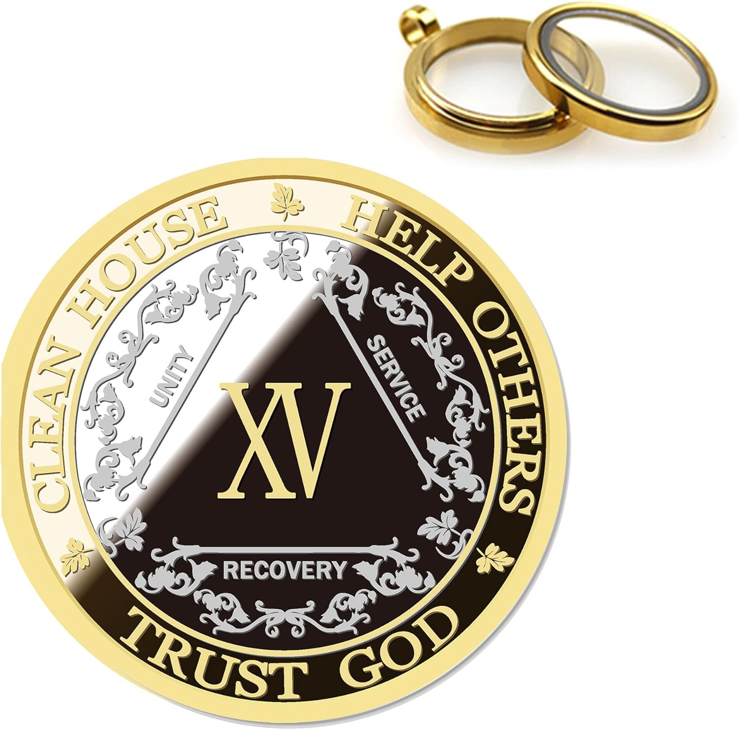 Affirmation Sobriety Coin Gift Set | Silver & Gold AA Chip Medallion with Token Capsule, Stand & Card | Sobriety Gifts for Anniversary Month & Year for Men & Women in Recovery (Two Years)