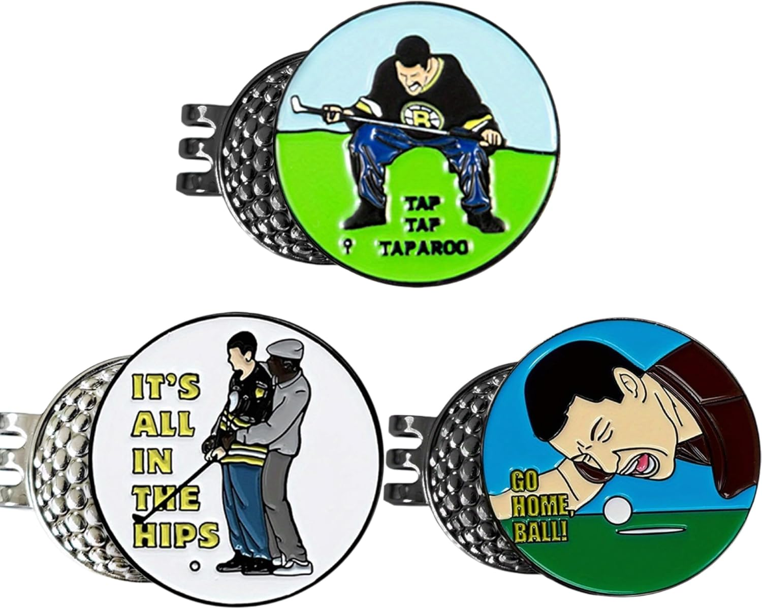 Golf Ball Marker Set, Golf Cap Clip, 31Mm Humorous Design Collection, 3-Pack image number 2