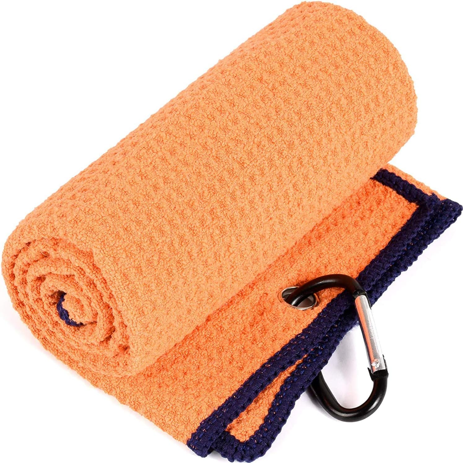 Golf Towels, Microfiber Waffle Pattern Tri-Fold Golf Towel - Brush Tool Kit with Club Groove Cleaner, with Clip Men Women Golf Gifts (Orange Towel+Black Brush) - Black image number 2