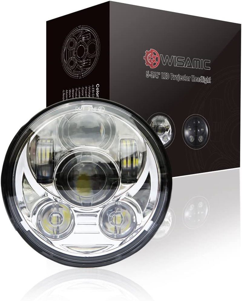 Wisamic 5-3/4" 5.75" LED Projection Headlight for Harley-Davidson 883, Sportster, Triple, Low Rider, Wide Glide Motorcycles (Silver) image number 6