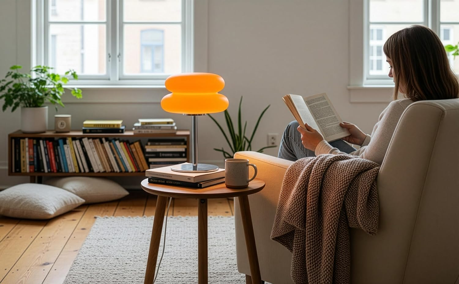 Orange Mushroom Table Lamp - 3 Color Modes & Dimming - Mid Century Modern 70S Retro Decor - Shatterproof PC Shade & Metal Base - Aesthetic Space Age Bedside Light for Bedroom Living Room image number 3