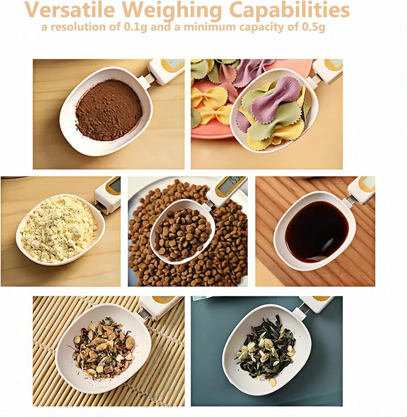 Digital Spoon Scale for Kitchen Food, with 2 Measuring Spoons Spoons, LCD Display and Tare & Holdfunction, Portable Milligram Scale with High Precision 0.1G, for Coffee, Tea, Baking, Powder