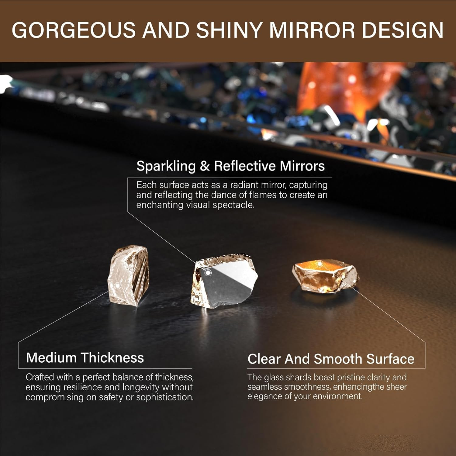 NUPICK 5 Pound Fire Glass, 1/4 Inch Reflective Fire Pit Glass, Tempered Firepit Glass Rock for Propane or Natural Gas, Glass Rocks for Fire Pit Table, Fireplace Glass for Landscaping, Bronze image number 1