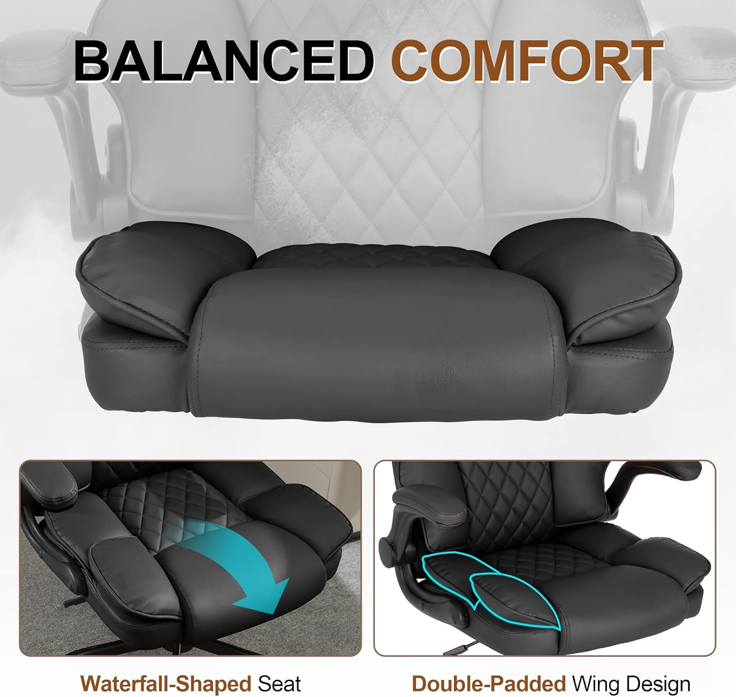 Okeysen Ergonomic Office Desk Chair, Mid Back Adjustable Executive Chair, Home Computer Desk Chair with Flip-Up Arms, 360&deg; Swivel Conference Room Chairs with Rocking Function (Black) - Brown image number 4