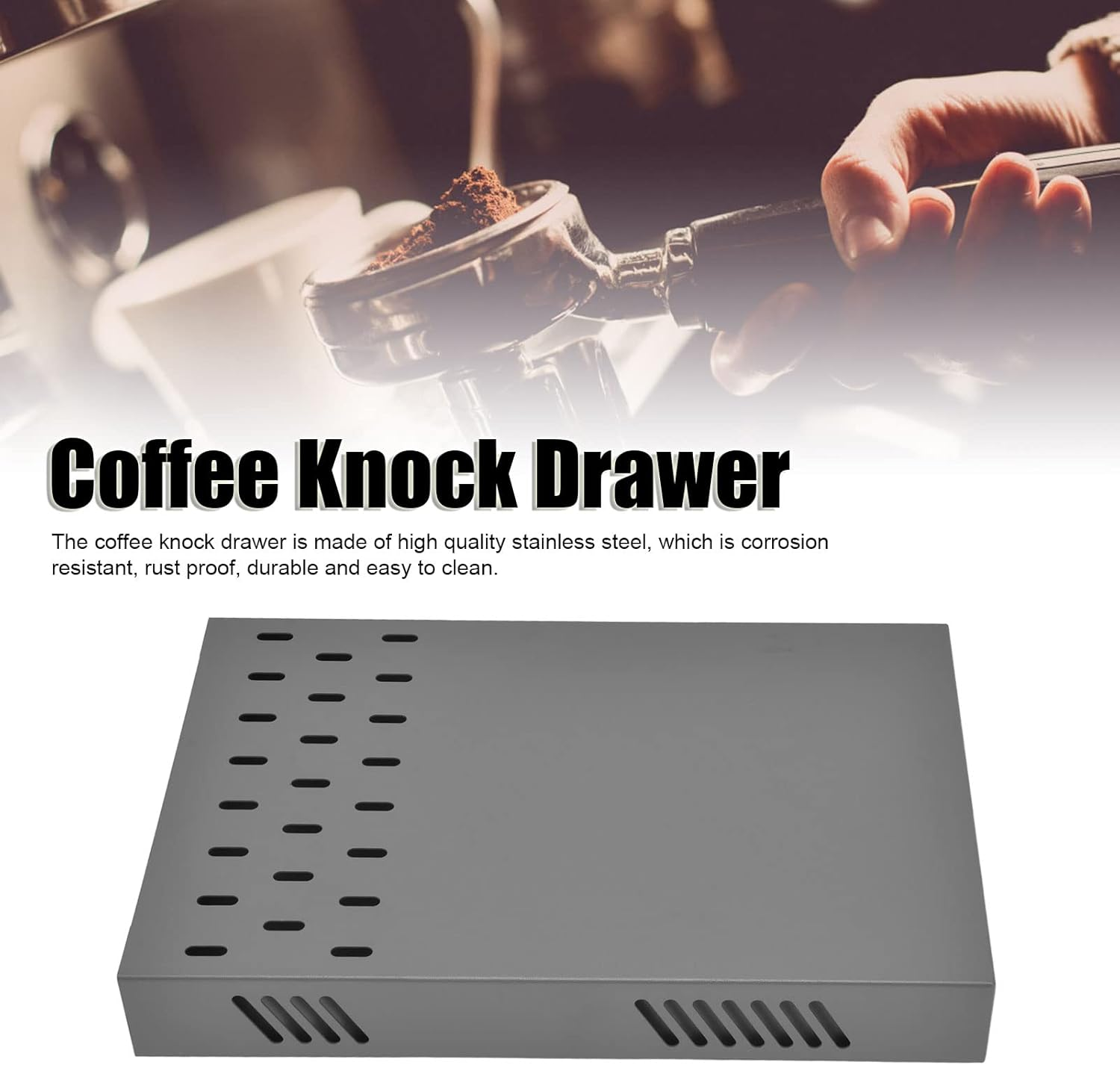 Omabeta Coffee Knock Drawer Stainless Steel Coffee Knock Box for Espresso Grounds with Removable Design anti Slip Feet Rubber Rod Universal for Cafe Home Office (Milk Tea Color) image number 3