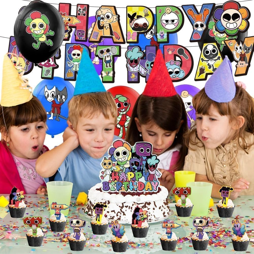 Dandy Birthday Party Set, Includes Banner, 16 Balloons (Blue, Black, Red, Purple), 12 Cupcake Decorations & Large Cake Decoration image number 4