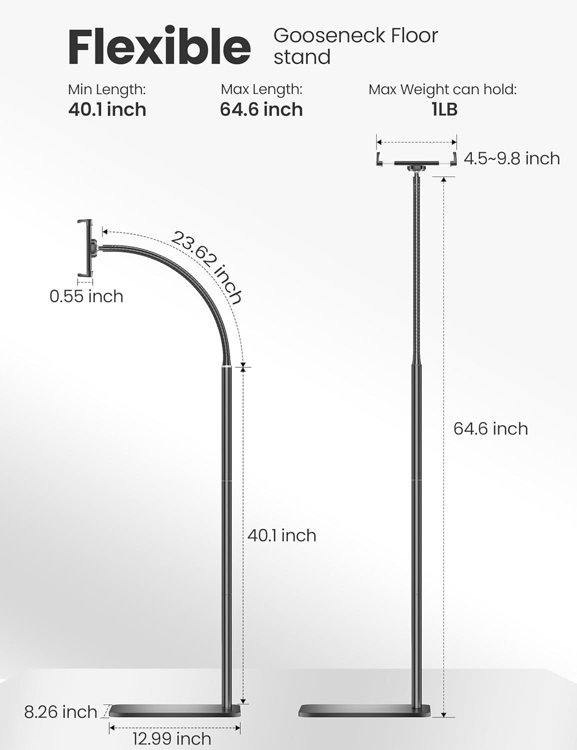 Kindle Stand Floor with Remote Page Turner for Reading in Bed, Tablet Stand Holder with Adjustable Gooseneck, Compatible with Kindle Accessories/Paperwhite, Hands Free Use Gifts for Readers image number 1