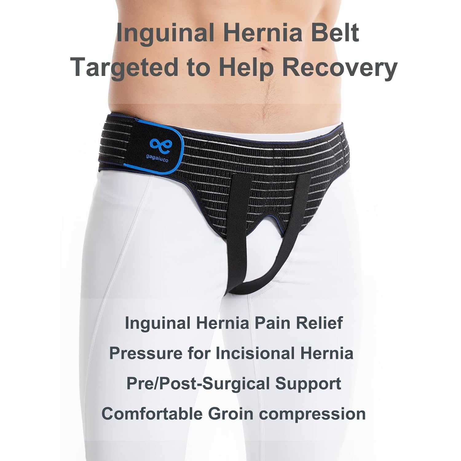 Inguinal Hernia Support Belt Groin Truss Brace - Two Removable Compression Pads -Adjustable Elastic Straps - for Pain Relief and to Assist in the Treatment of Inguinal or Lower Abdominal Hernias