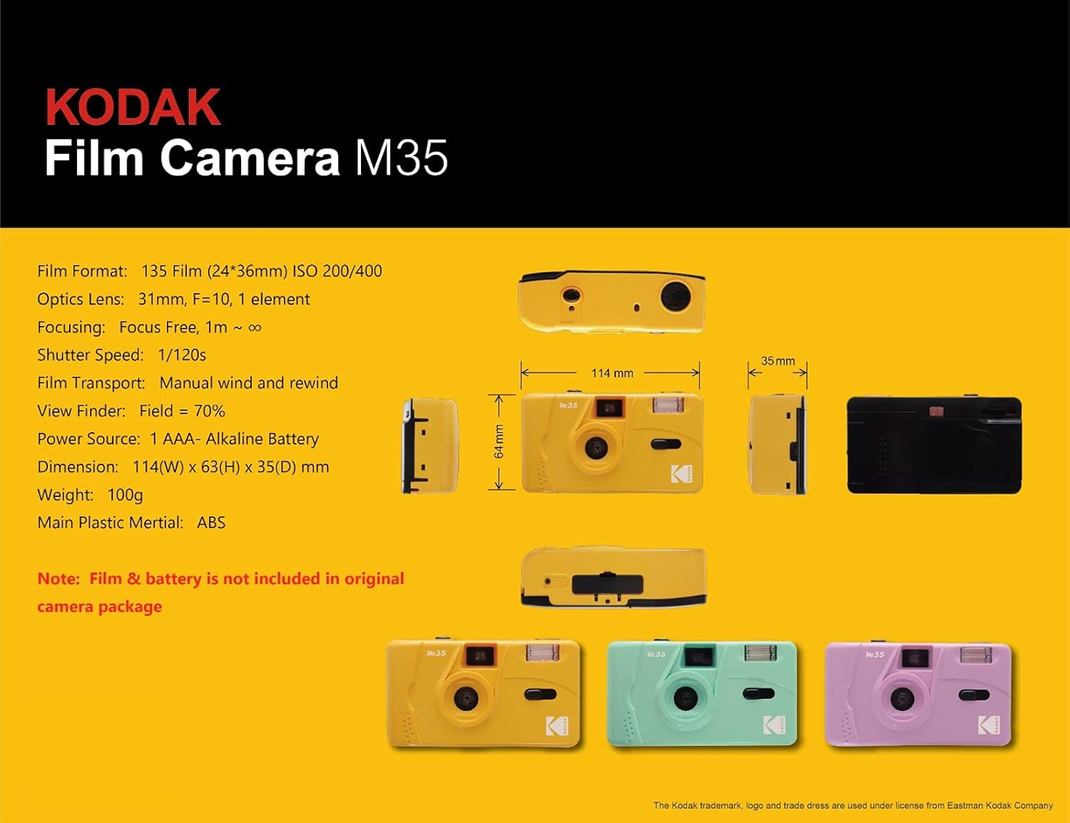 Kodak M35 Film Camera with Flash, Olive Green - Blue image number 6