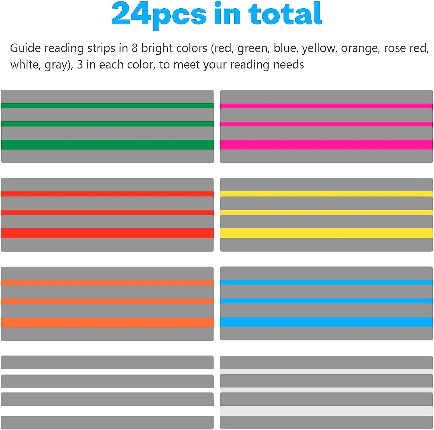 24 Pieces Guided Reading Strips Reading Helper Strips, Reading Ruler Colored Overlay Highlight Bookmarks Help with Dyslexia for Kid and Teacher Supply Guided image number 4