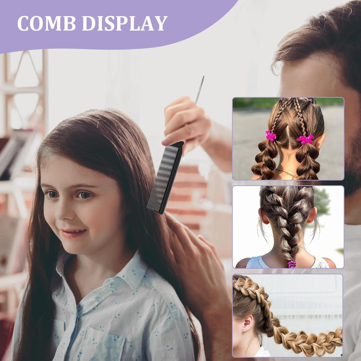 3Pcs Topsy Tail Hair Tool, Hair Braiding Tool French Braid Loop Tool, Rat Tail Comb Fast Hair Styling Accessories (Black) image number 5