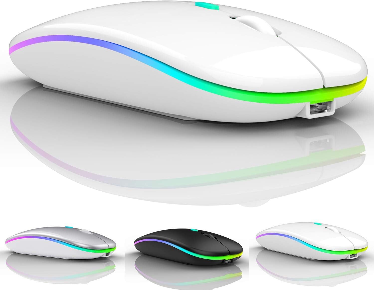 Bluetooth Mouse for Ipad, Macbook Air/Mac/Macbook Pro/Mini/Ipad Pro/Imac/Laptop, Rechargeable Wireless Mouse for Macbook Air/Macbook Pro/Chromebook/Laptop/Pc (White) - Gray image number 3