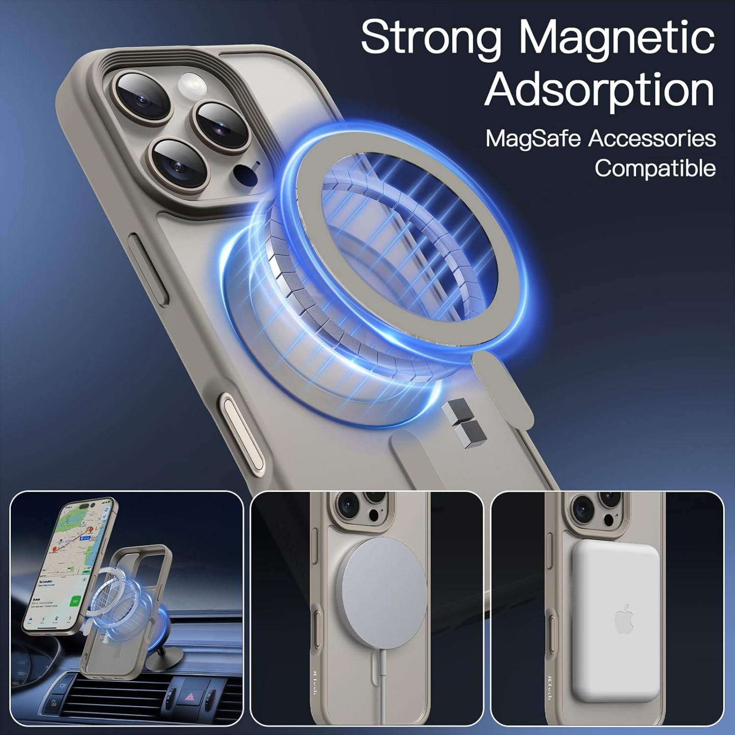 Jetech Magnetic Case for Iphone 16 Pro Max 6.9-Inch Compatible with Magsafe, Translucent Matte Back Slim Shockproof Phone Cover (Natural Titanium) - Desert Titanium image number 2