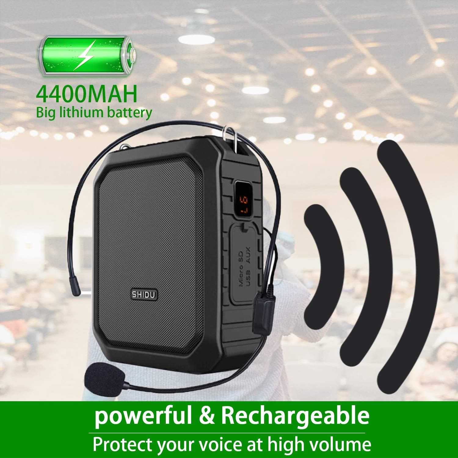 SHIDU Wireless Voice Amplifier Bluetooth Speaker 18W Waterproof Portable PA System with UHF Wireless Mic Headset Rechargeable Voice Enhancer Personal Microphone for Classroom Outdoors Tour Guide image number 2