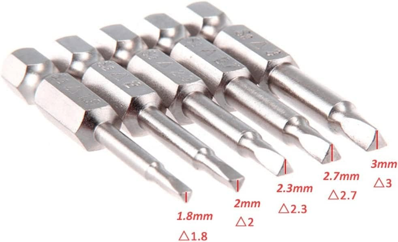 Bestgle 5 Pcs Magnetic Triangle Head Screwdriver Bit Set 1/4 Inch Hex Shank S2 Steel Triangular Tips Screw Driver Bits Electric Power DIY Hand Tool Accessory 1.8Mm, 2Mm, 2.3Mm, 2.7Mm, 3Mm, 50Mm Length image number 3