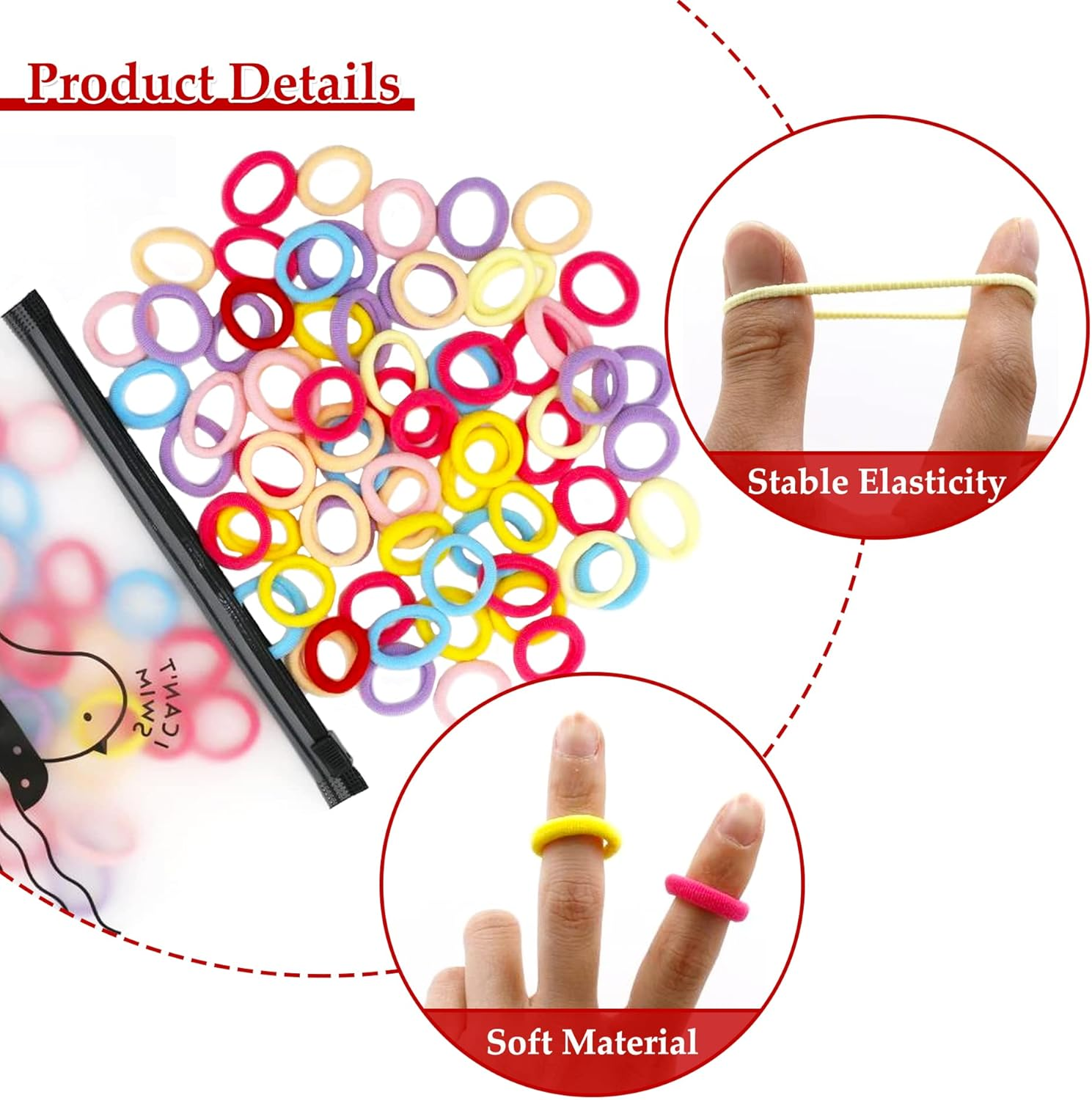 Pack of 100 Small Hair Bobbles for Women, Elastic Hair Bobbles, Ponytail, Colourful, Mini Hair Band for Baby, Toddler, Girls - Spring+Rainbow image number 2