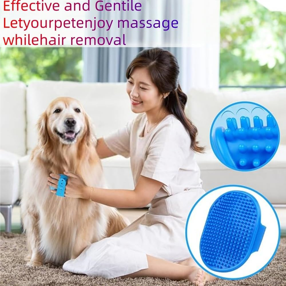 FACAING 3Pcs Dog Bath Brush,Pet Bath Brush with Soap and Shampoo Dispenser,Dog Scrubber for Bathing,Rubber Shower Comb with Adjustable Ring Handle (Blue) image number 5