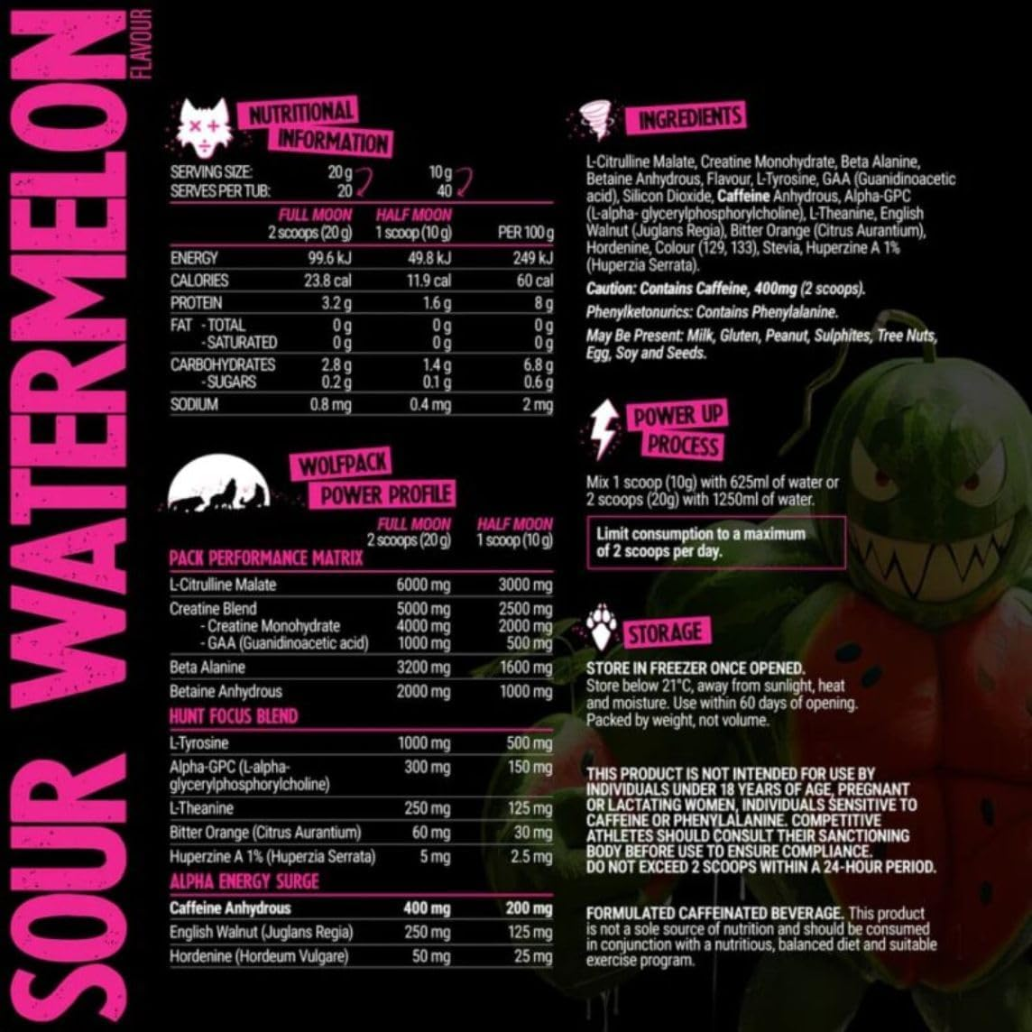 Black Wolf Pre 40 Serves Sour Watermelon Extreme Potency Pre-Workout image number 2