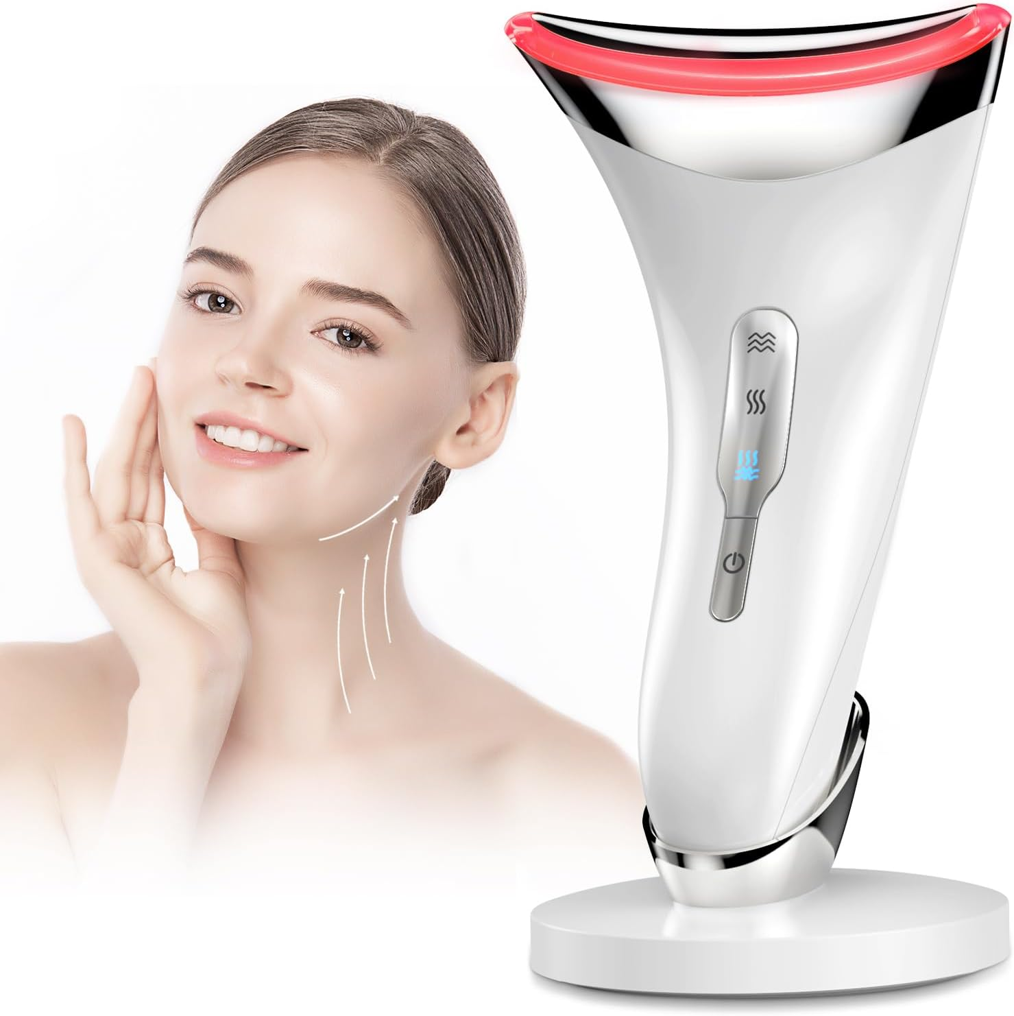 Face Massager Facial Lifting Device: Electric Neck Lift Machine 45&deg;C Heat EMS Microcurrent Massage - 3 LED Face Toning Devices Wand Anti-Wrinkle - Anti-Aging Face Sculpting Device for Women Neck Care