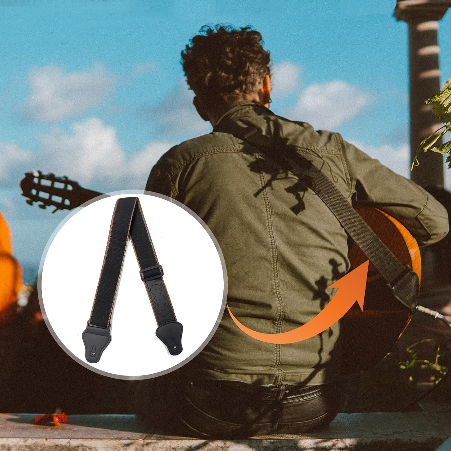 Guitar Strap, Soft Cotton Straps with 3 Pick Holders, Strap Button Headstock Adaptor, 1 Pair Locks and 3 Picks Set for Electric/Acoustic Guitar image number 4