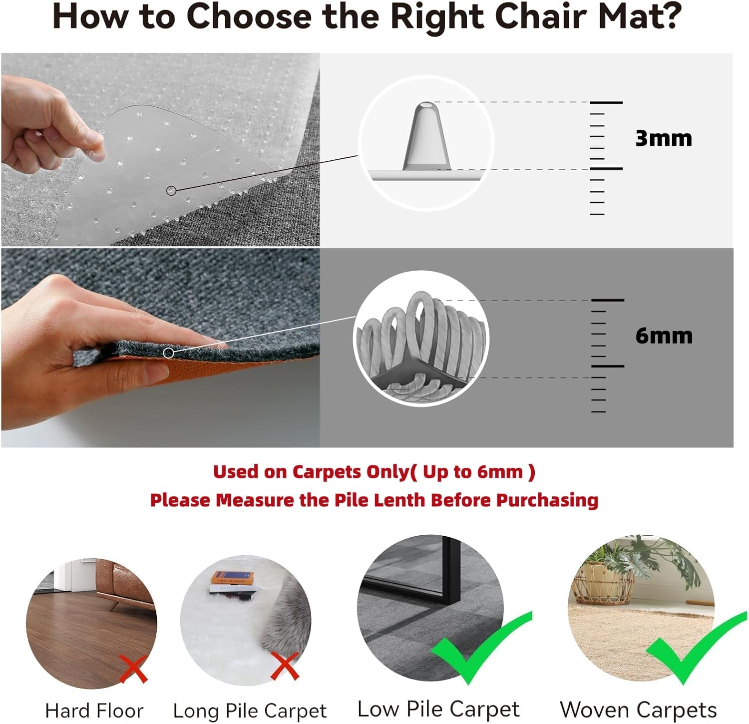 Anyuainiya Office Chair Mat for Carpet, 120X90Cm Clear Computer Desk Chair Mat for Low Carpeted Floors, Thick and Sturdy Carpet Protector, Easy Glide and Flat without Curling image number 2