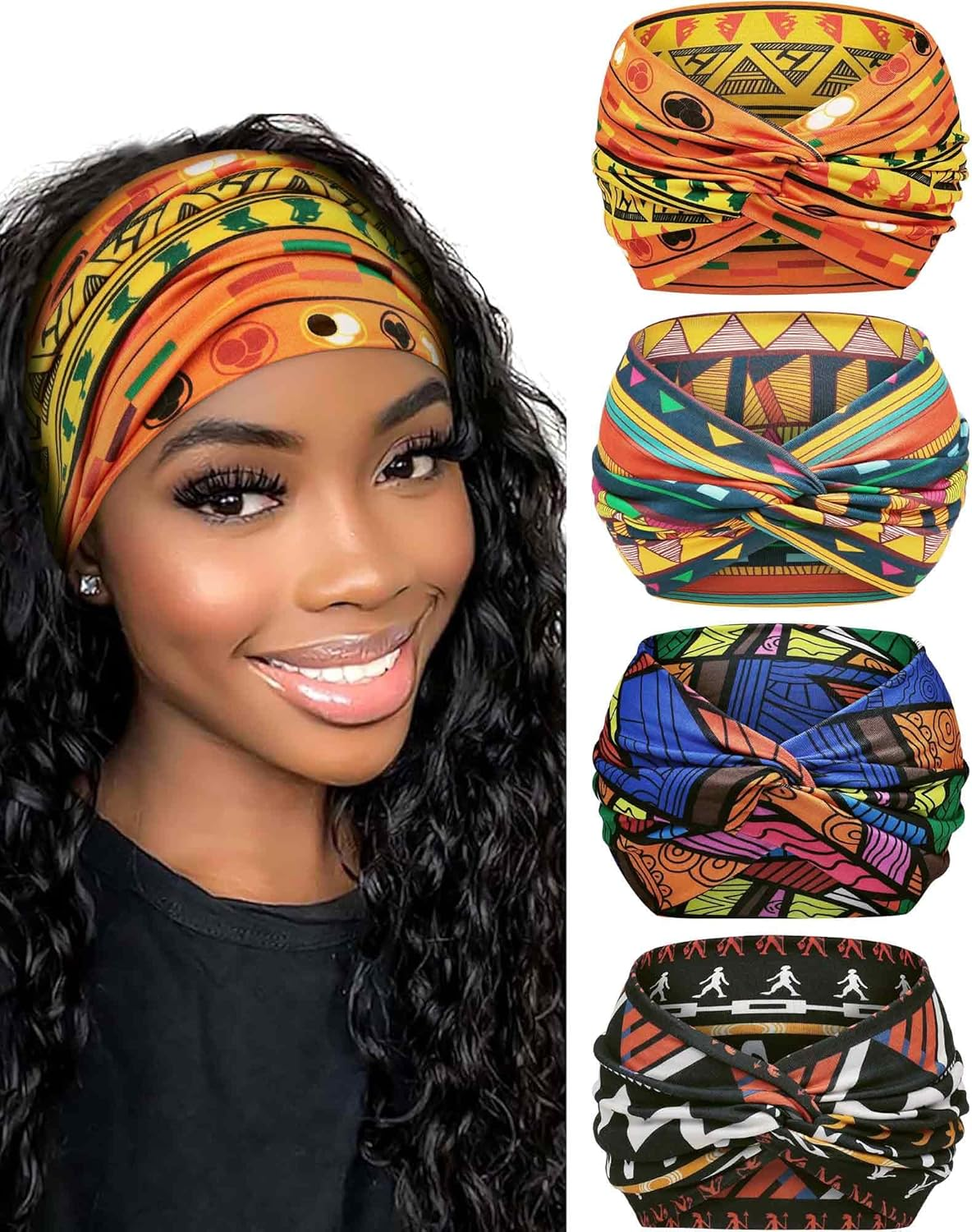 BELEVO Wide Headbands for Women'S Hair, Stretchy Headband 7'' Head Bands Adult Women Knotted Head Band Elastic Hairbands Fashion Accessories for Women 4 Pcs