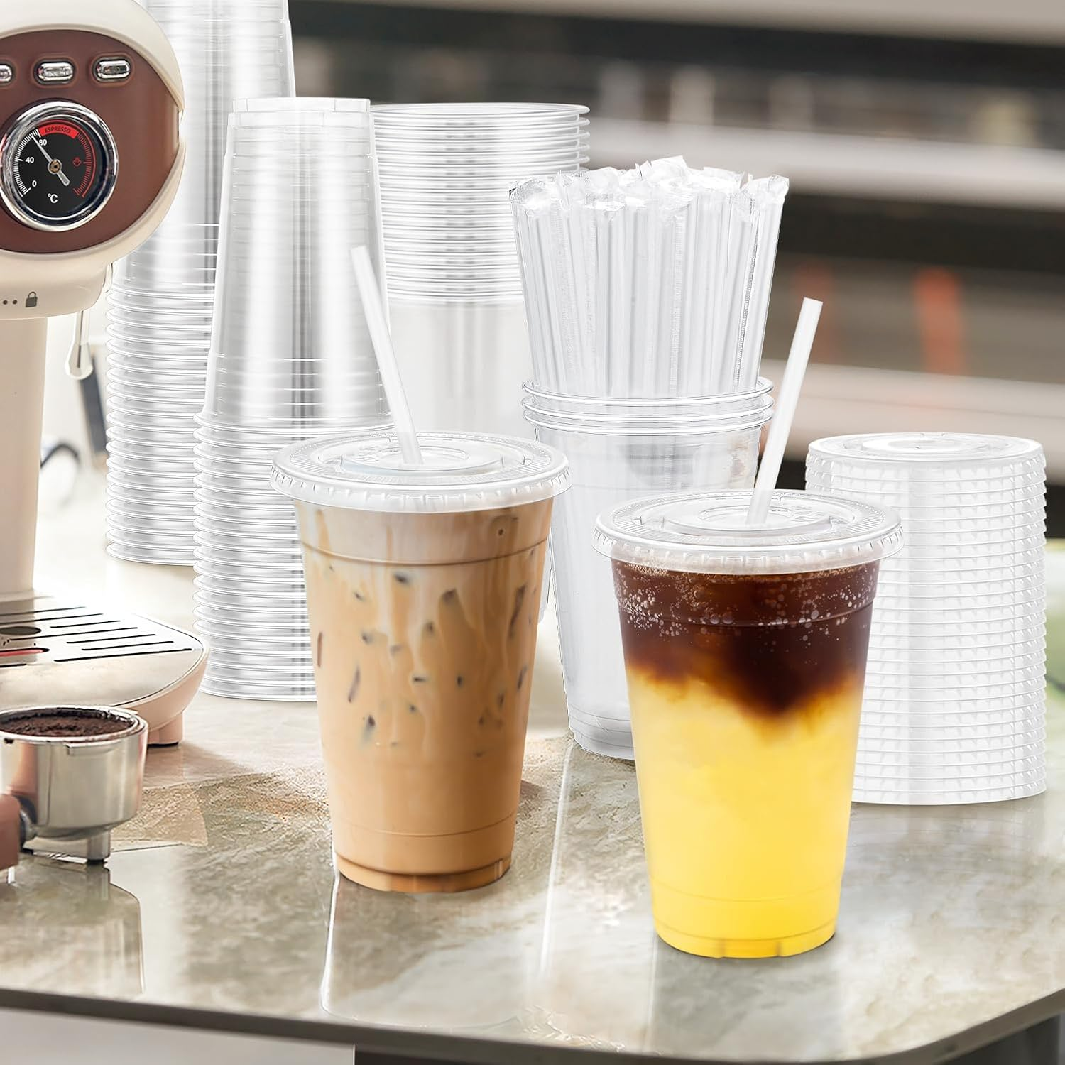 Xinthail 100 Pack 20Oz Reusable Plastic Cups with Lids and Straws -Versatile Water, Juice, and Coffee Cups for Weddings, Thanksgiving, Christmas, and Parties image number 3