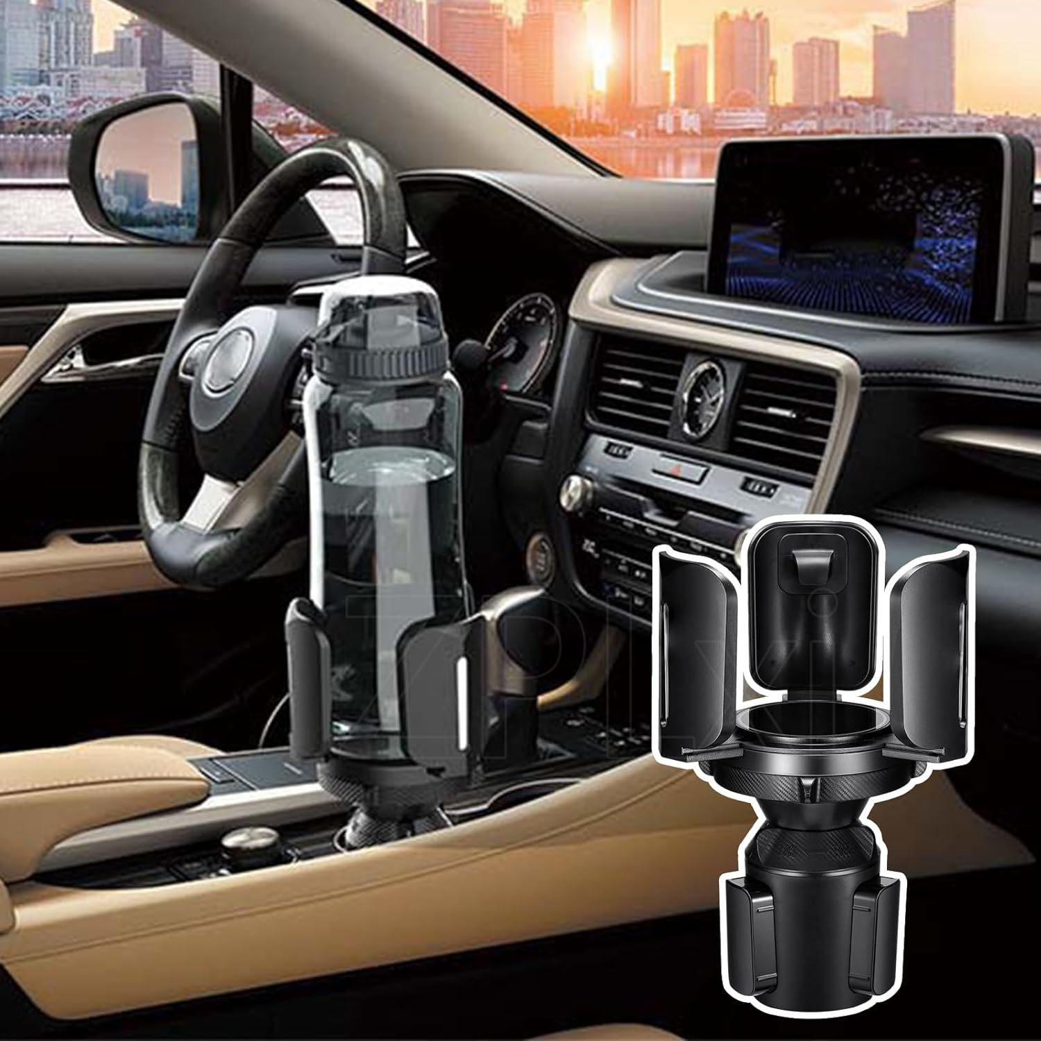 Car Cup Holder Expander with Adjustable Base Fits Most Car, Large Automotive Drink Holder Adapter for 7-14Cm, Expandable Cars Cup Holder Extender for Large Bottles, Cup, Mugs image number 1