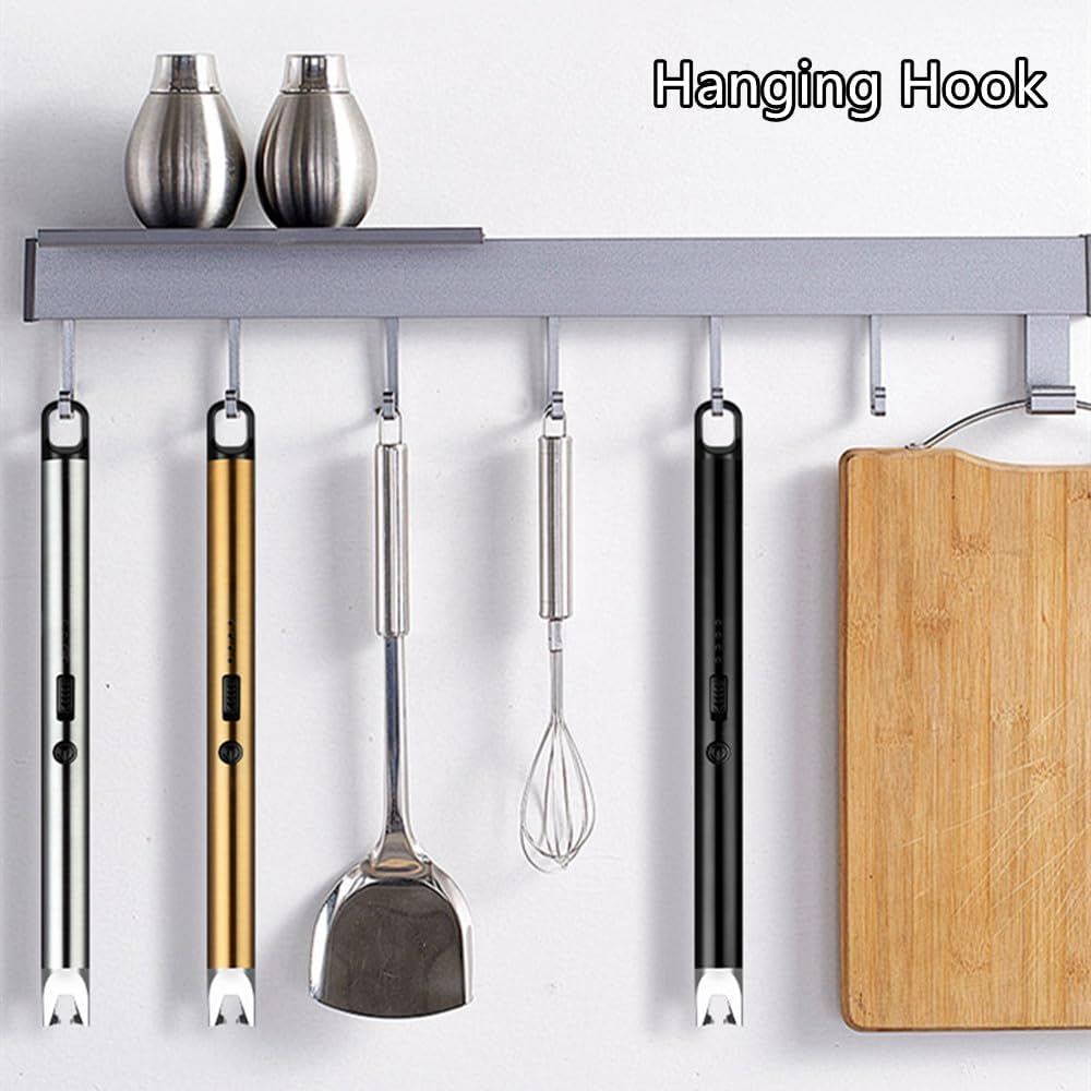 Nomel Lighter, Electric Candle Lighters Type C Rechargeable Lighter with Battery Indicator Windproof Flameless Arc Lighters with Hanging Hook for Candle Camping BBQ Cooking Stove Fireplace (Silver) image number 5