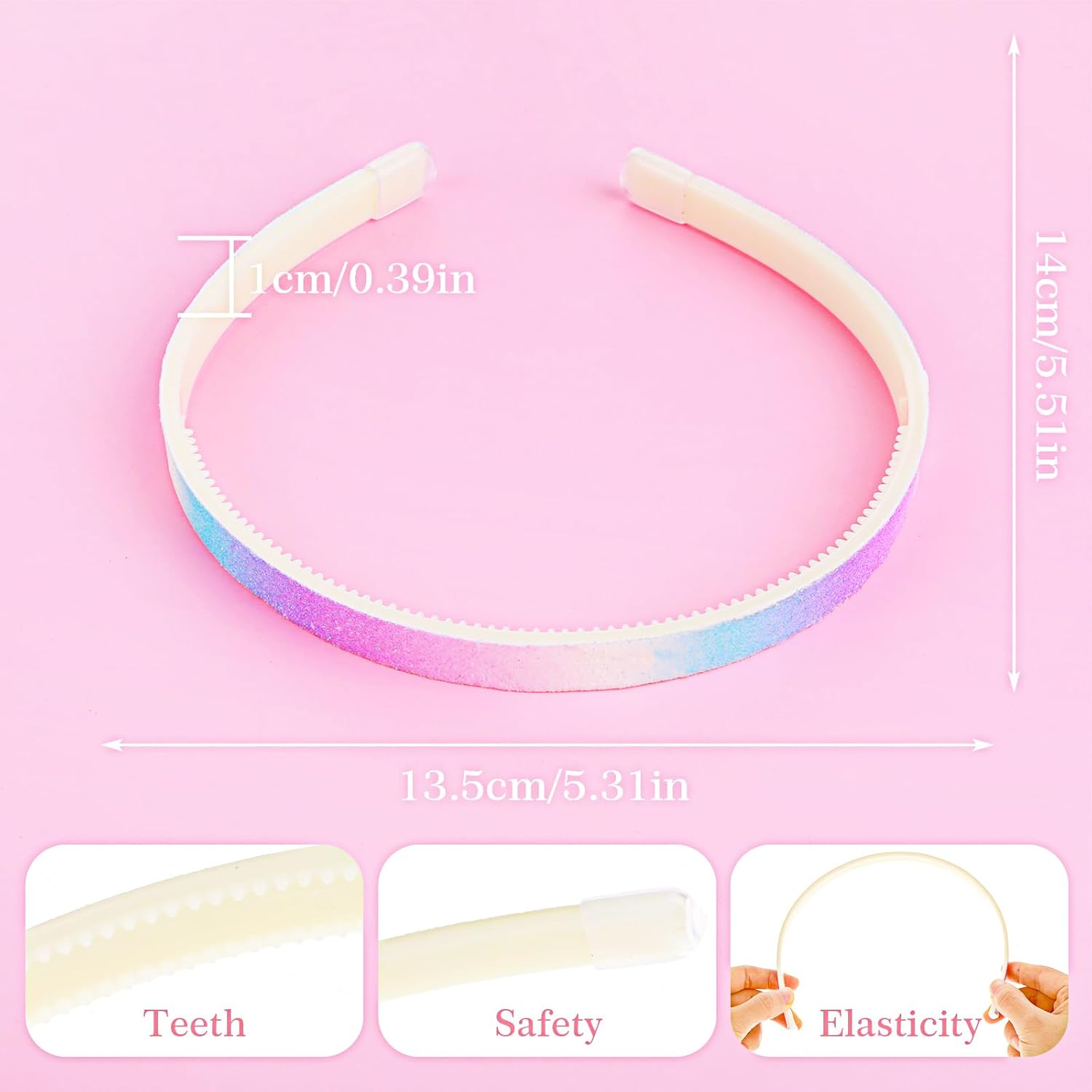 WLLHYF 3Pcs Glitter Headband Plastic Cute Sparkly Non Slip Head Bands with Teeth Colorful Confetti Rainbow Bling Sweet Hard Hairbands Little Girl Hair Accessories (Rainbow Color) image number 6